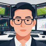 一位体育数据分析师用户头像，戴着眼镜，背景为多屏幕数据工作台